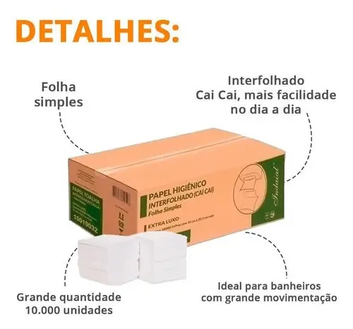 Papel Interfolhado Banheiro Folha Simples Cai Cai 10.000un