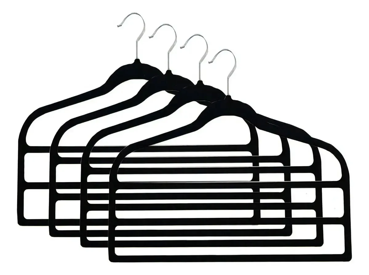 Cabide De Veludo Para Calças Triplo Preto Mais Espaço 4un