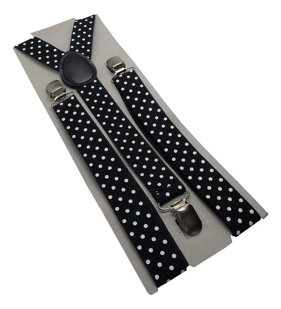Suspensório Unissex Preto Bolinhas Brancas Poá 2,5cm Cor Preto/branco