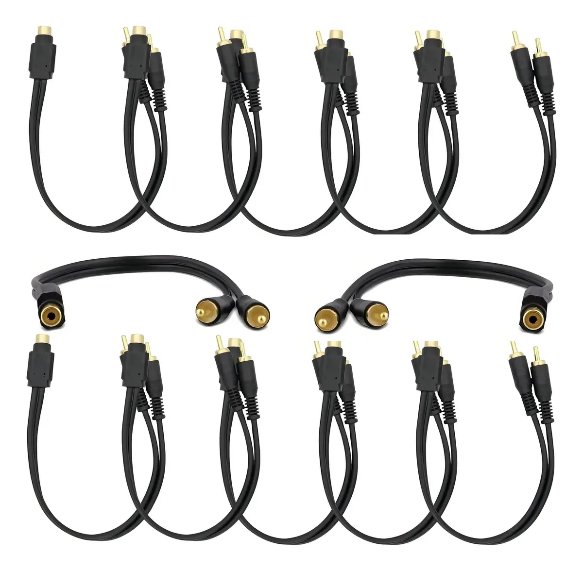 Kit 12 Cabos De Áudio Rca Y 2 Macho Para 1 Fêmea Atacado