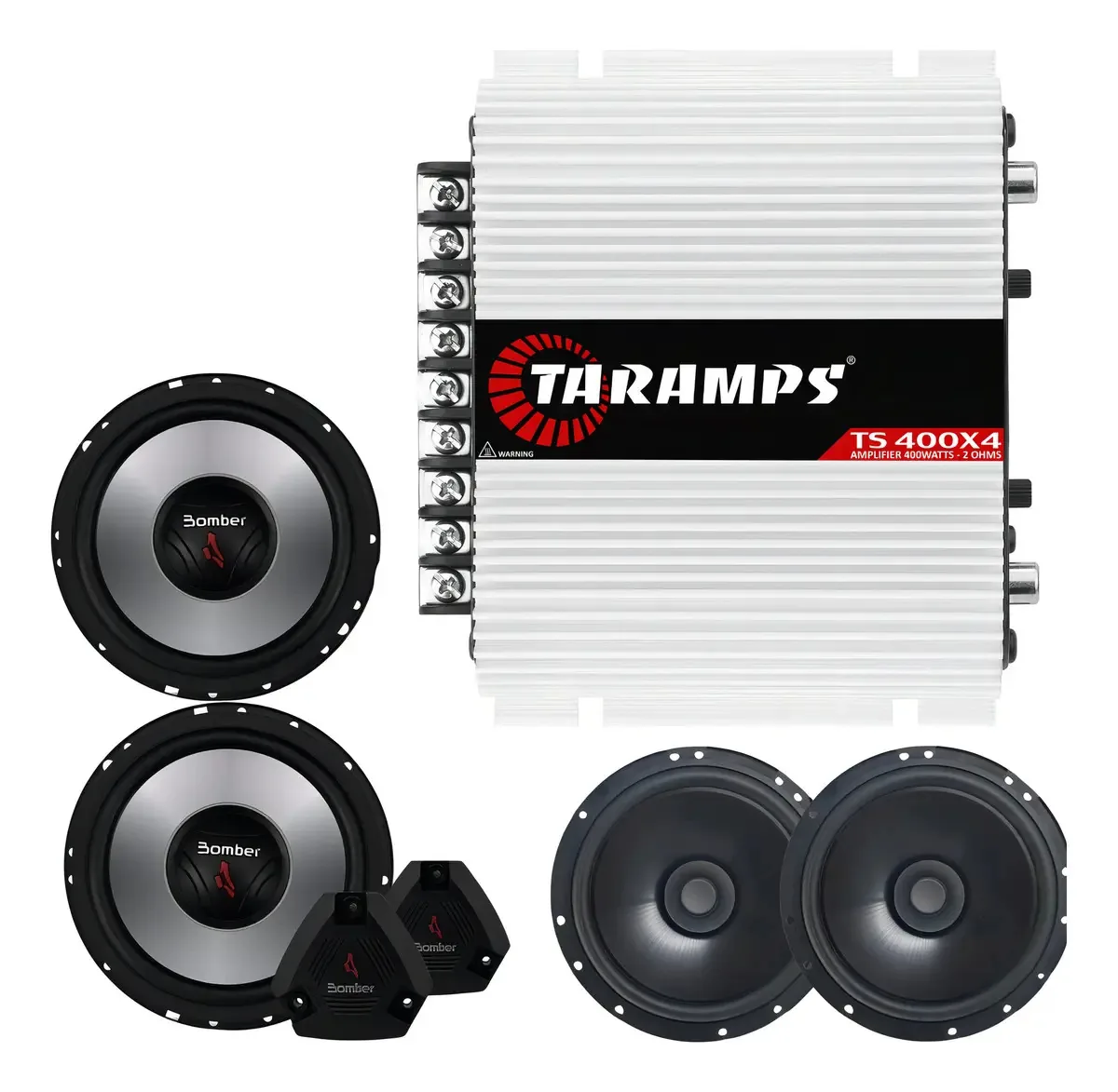 Modulo Taramps Ts400 T400 X4 + Kit Duas Vias + Par Bomber 6p Cor Prateado