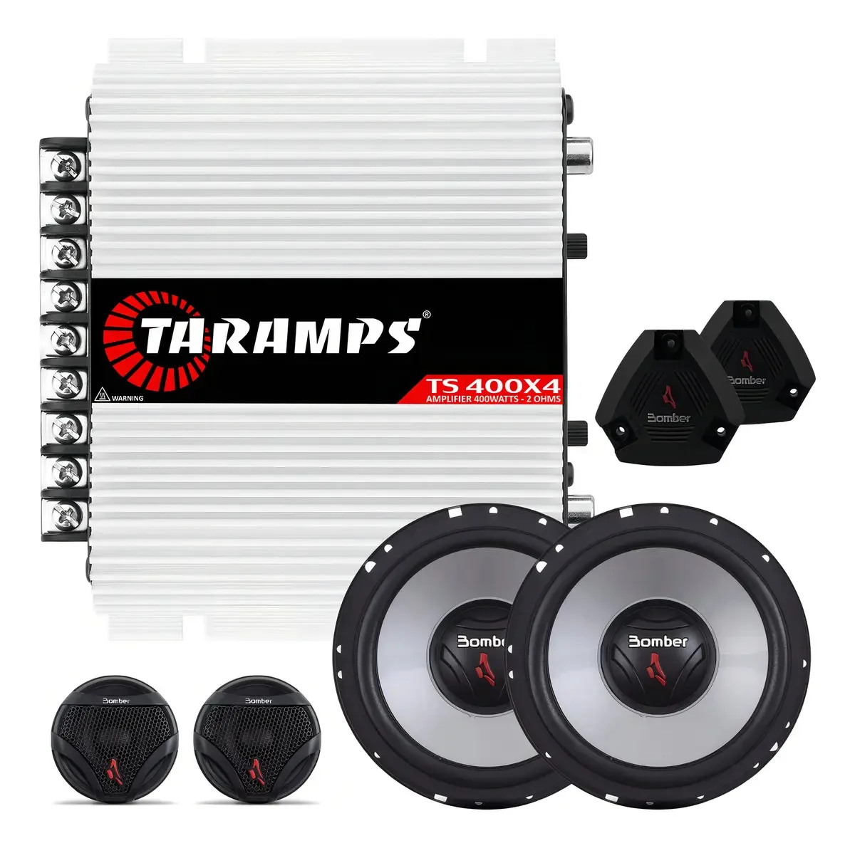 Modulo Amplificador Taramps Ts400x4 Som Automotivo Ts400w + Kit Duas Vias Cor Preto