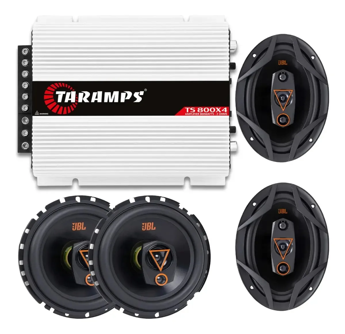 Kit 2 Alto Falantes Jbl 6pol E 6x9 e Modulo Taramps Ts800x4 Cor Preto