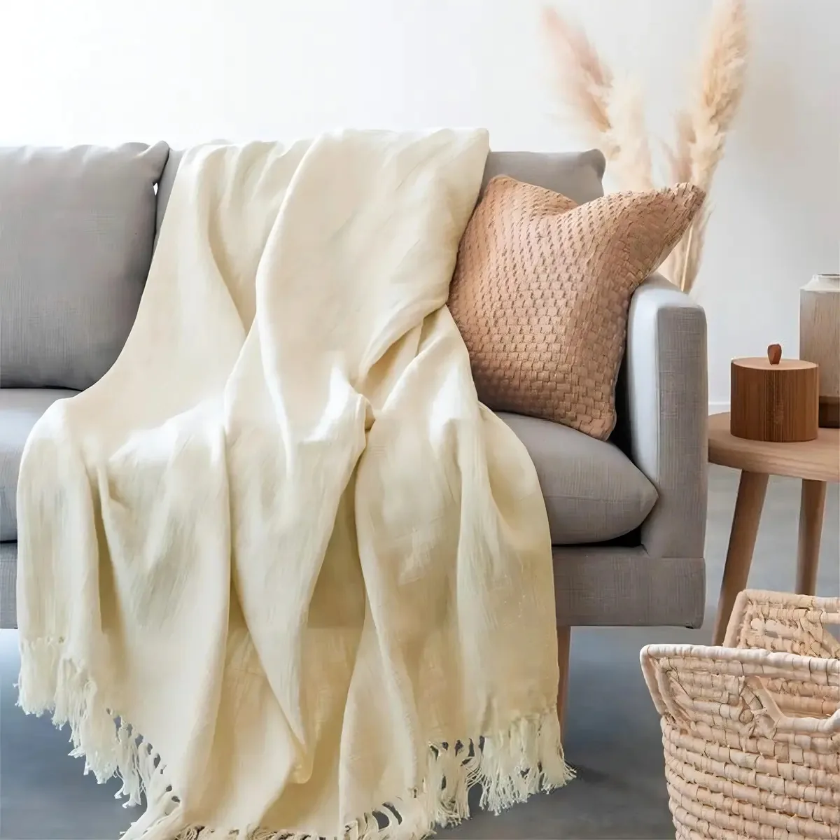Kit 2 Mantas Para Sofá Grande Decorativa Lisa Artesanal Luxo Cor Marfim