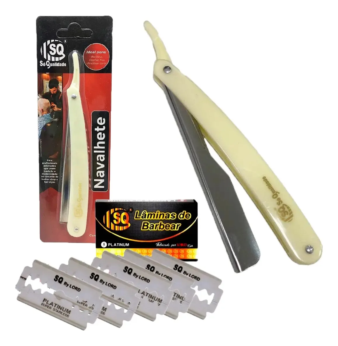 Navalha P/barbear Profissional Barba Sobrancelha + 5 Lâminas Cor Creme
