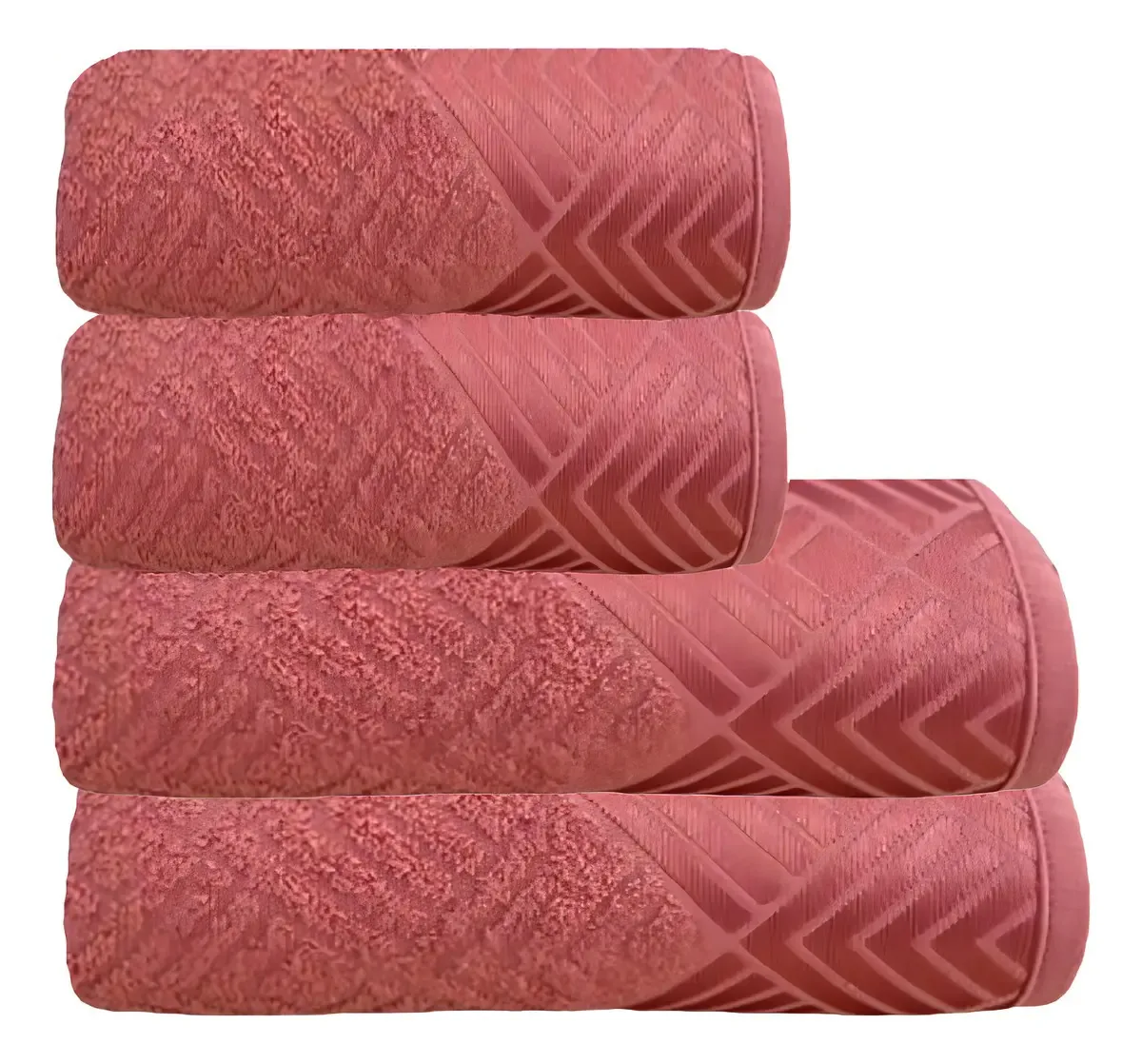 Jogo De Toalhas Banho 4 Peças 100% Algodão Extra Macia Cor Rosa