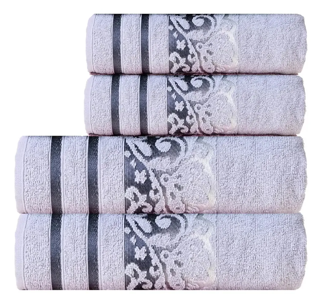 Kit Toalhas Banho E Rosto 4pç Exotérica Detalhes Em Jacquard Cor Cinza