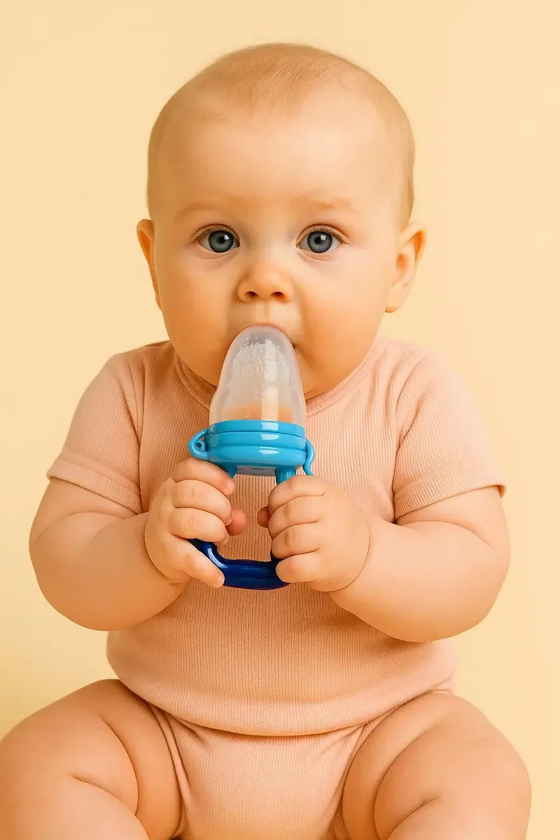 Porta Frutinha Chupeta De Alimentação Silicone Bebe Infantil Cor Azul Tamanho Da Chupeta 5 Cm