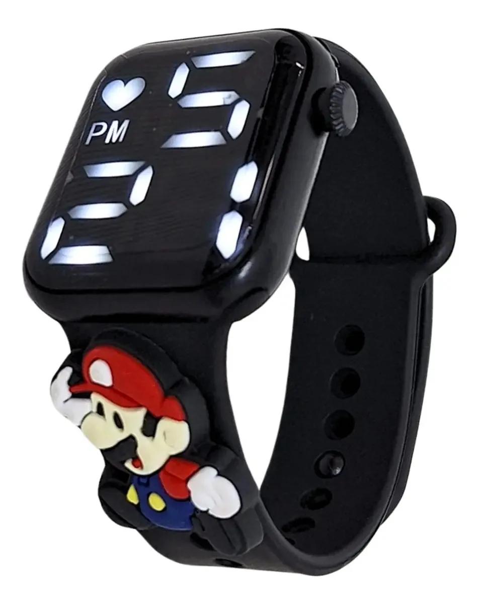 Relógio Digital Infantil do Mario Bros em Silicone Resistente à Água