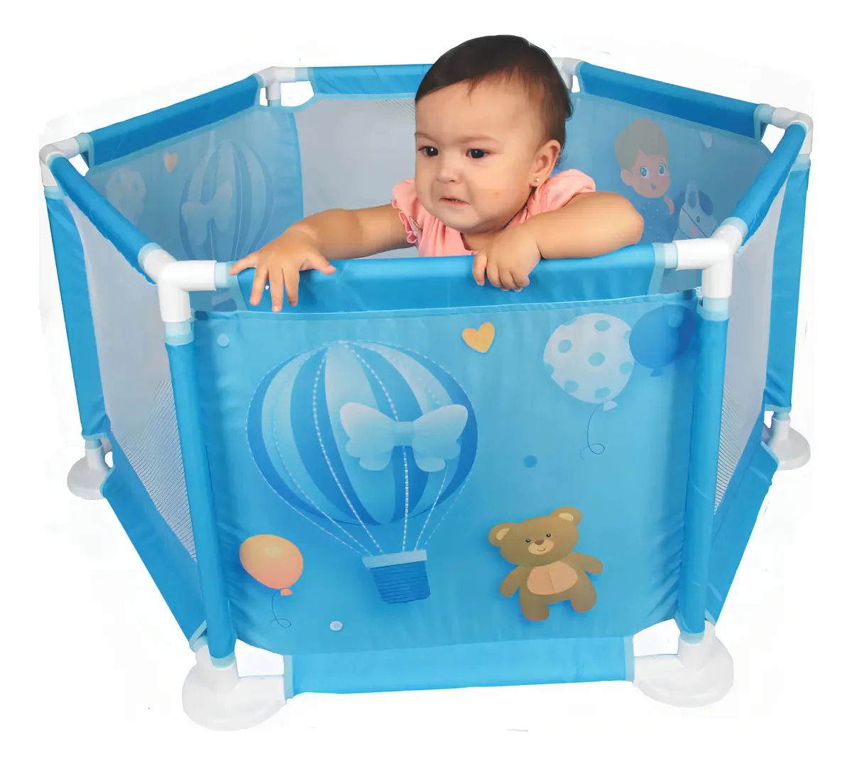 Cercado Baby Berço Cercadinho Portátil Para Bebê Balão Azul