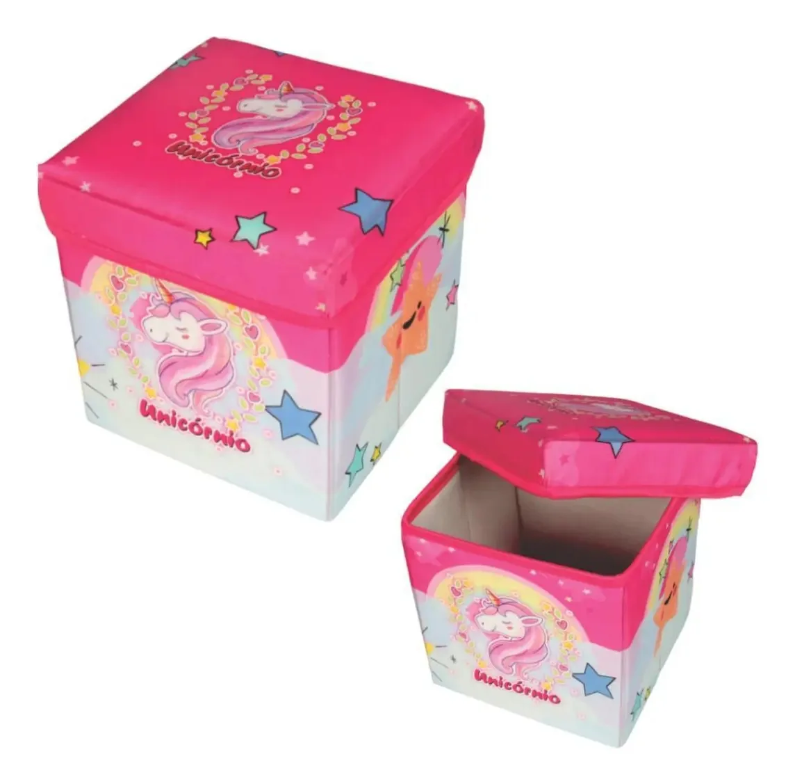 Banquinho Organizador De Brinquedos Porta Objetos Unicórnio