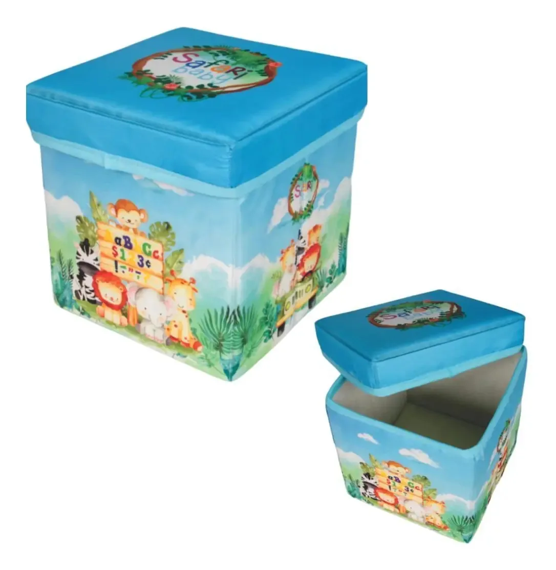 Banquinho Organizador De Brinquedos Porta Objeto Safari Baby