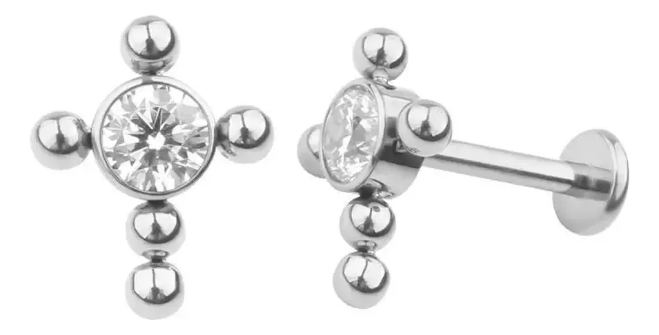 Piercing Cruz Com Cristal - Titânio