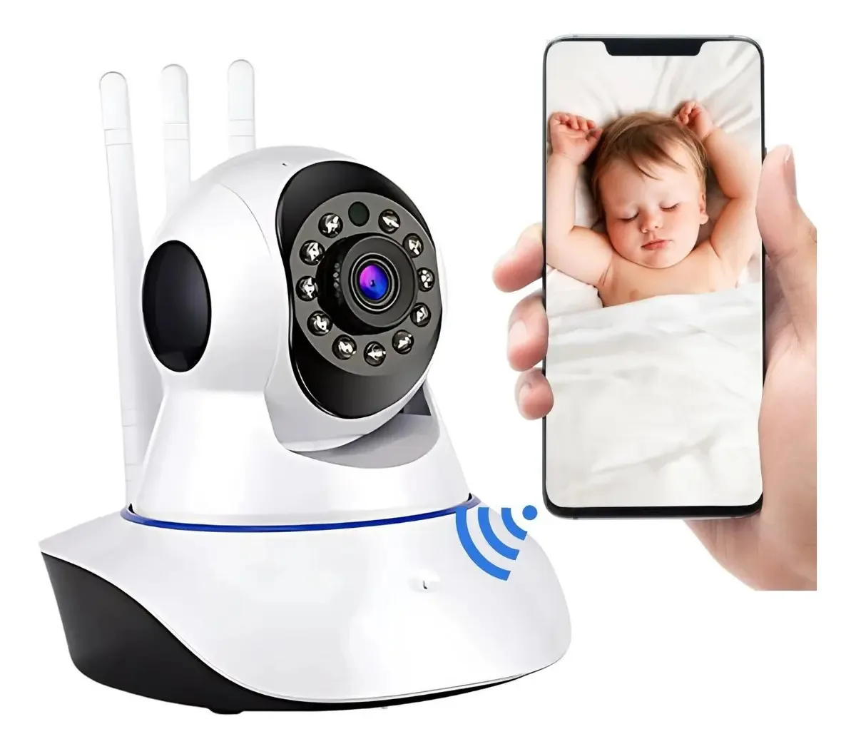 Babá Eletrônica Wi-fi Com Monitor No Celular Visão Noturna Branco