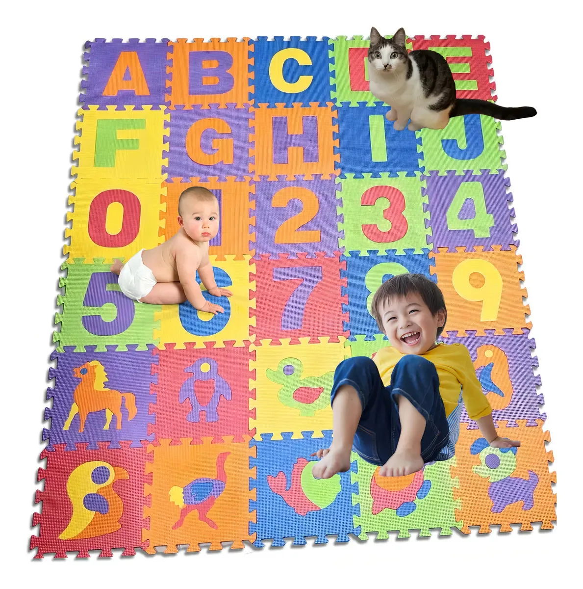 Tapete Eva Placa Piso Tatame Bebê Infantil Educativo Grande Cor Colorido Alfabeto Numeros Animais