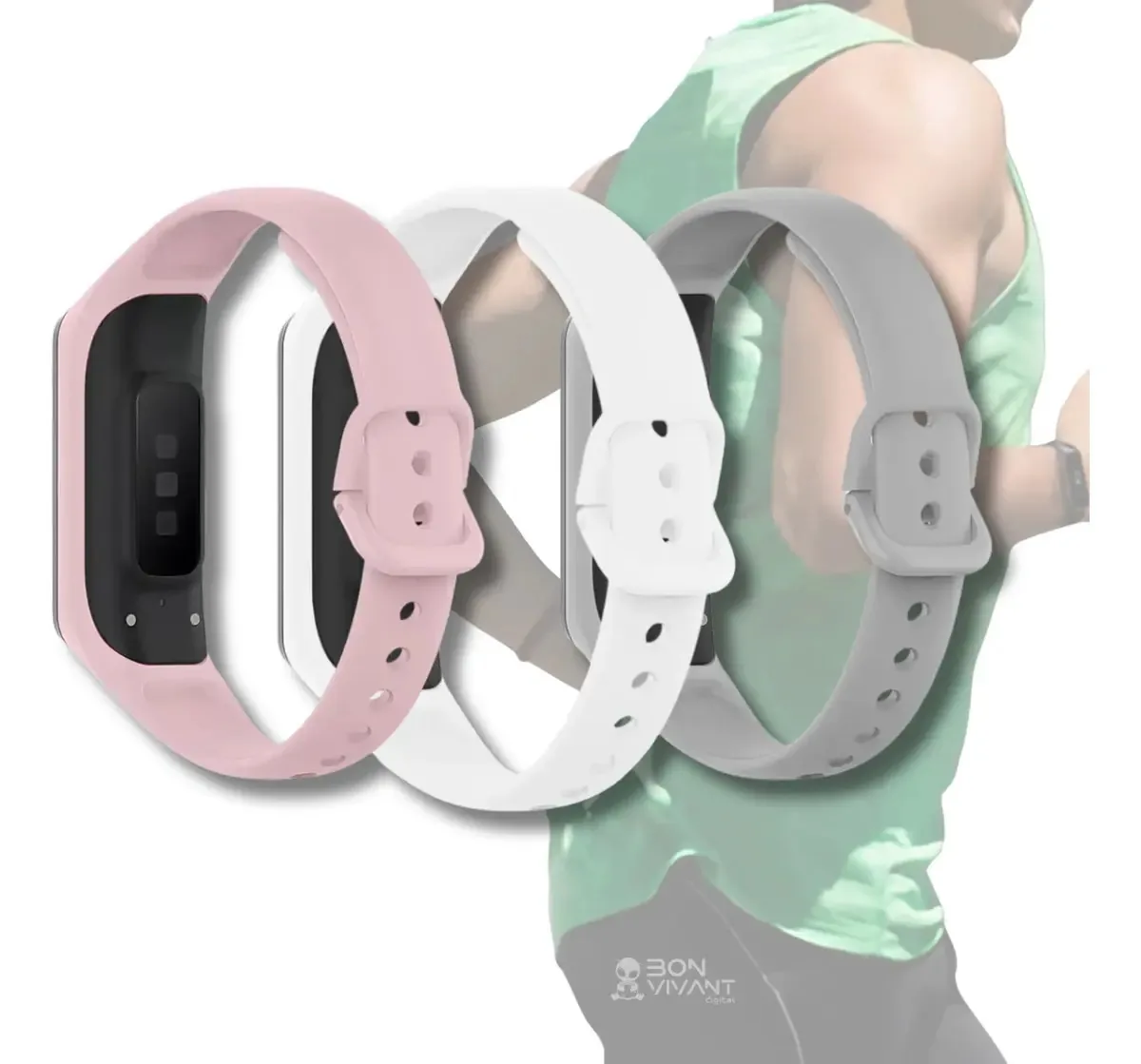 Kit 3 Pulseiras Silicone Compatível Galaxy Fit 2 Rosa/Branco/Cinza