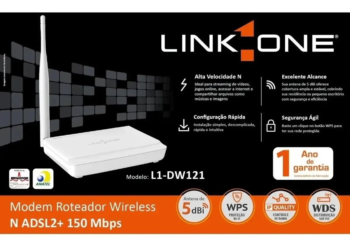 Modem Roteador Sem Fio Link1One L1-DW121 Branco 2.4GHz