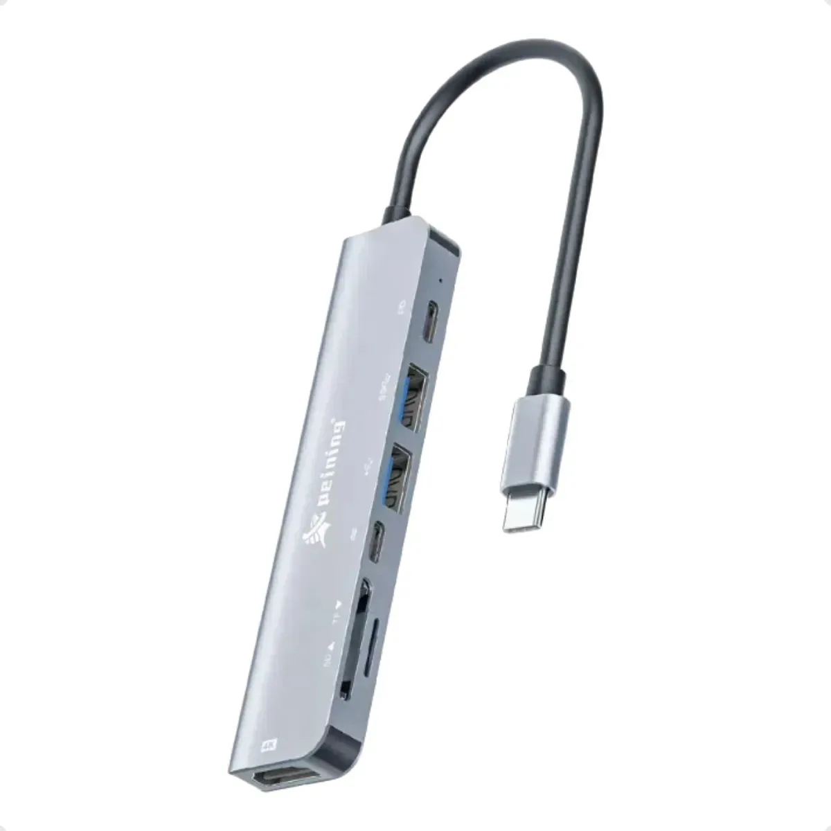 Hub Usb 3.0 Adaptador Usb-c Dock Multiportas 7 Em 1 Hdmi 4k Cor Prateado