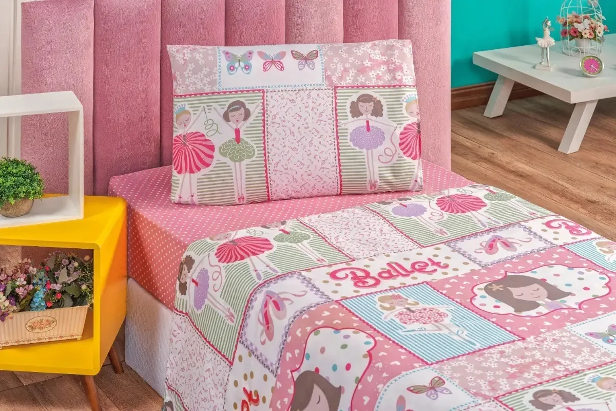 Jogo De Lençol 3 Peças Infantil Menino Menina Decora Quarto Desenho Do Tecido Bailarina