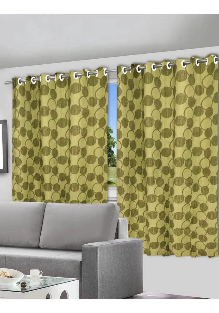 Cortina 280x180cm Estampada Circulos Verde Com Ilhos