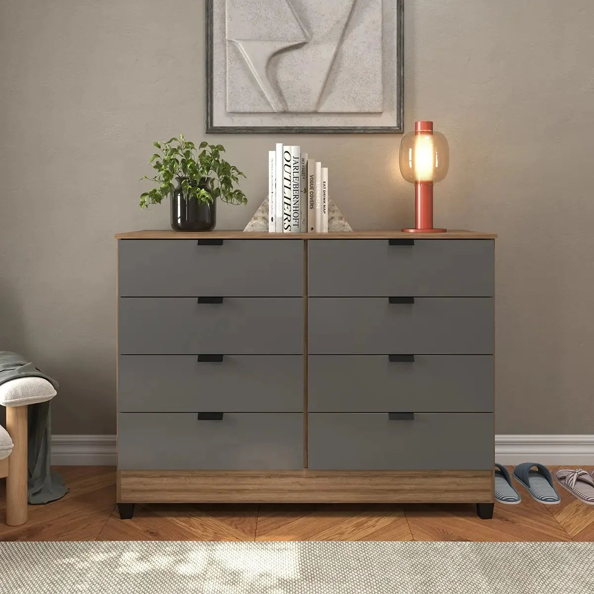 Cômoda Industrial 8 Gavetas Para Roupas E Organização Casal Cor Cinza