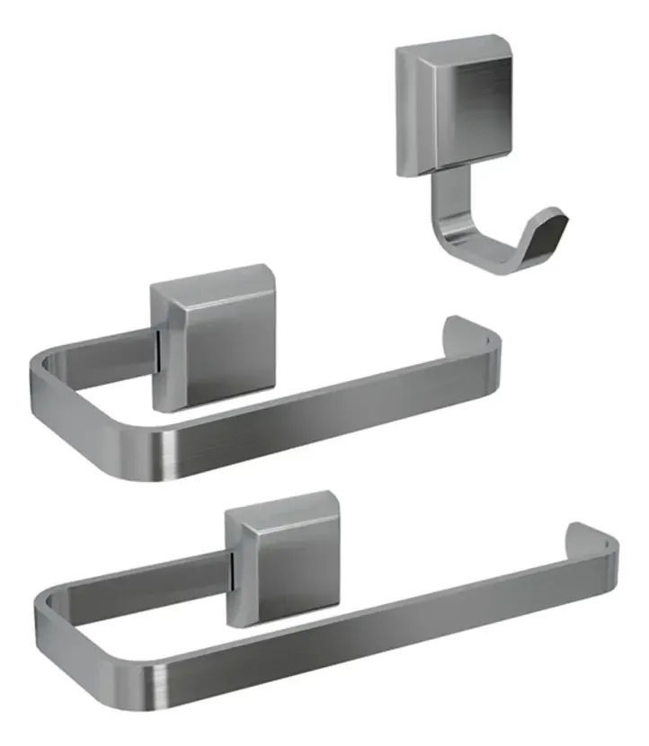 Kit De Acessórios Para Banheiros 3 Peças Lavabo De Parede Cor Prateado