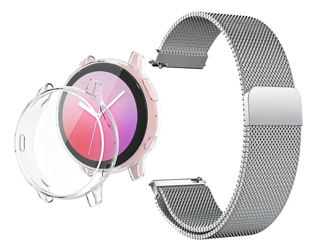 Pulseira Para Active 1 40mm R500 + Case + Pelicula Proteção Cor Prata - Transparente Largura 20 mm