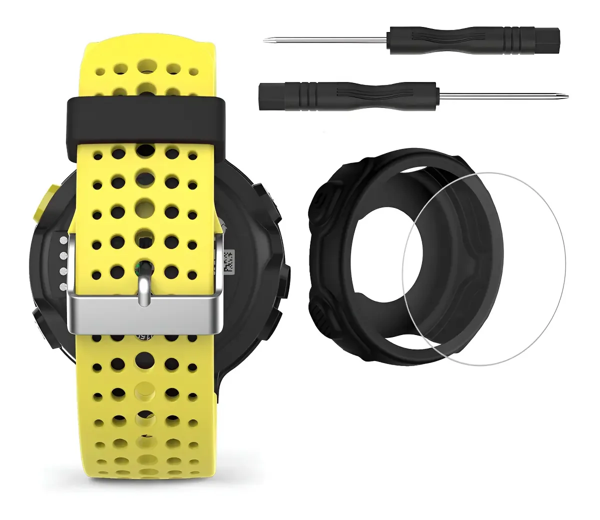 Kit Luxurier Pulseiras Silicone Garmin Forerunner 235 Amarelo Preto + Películas Case