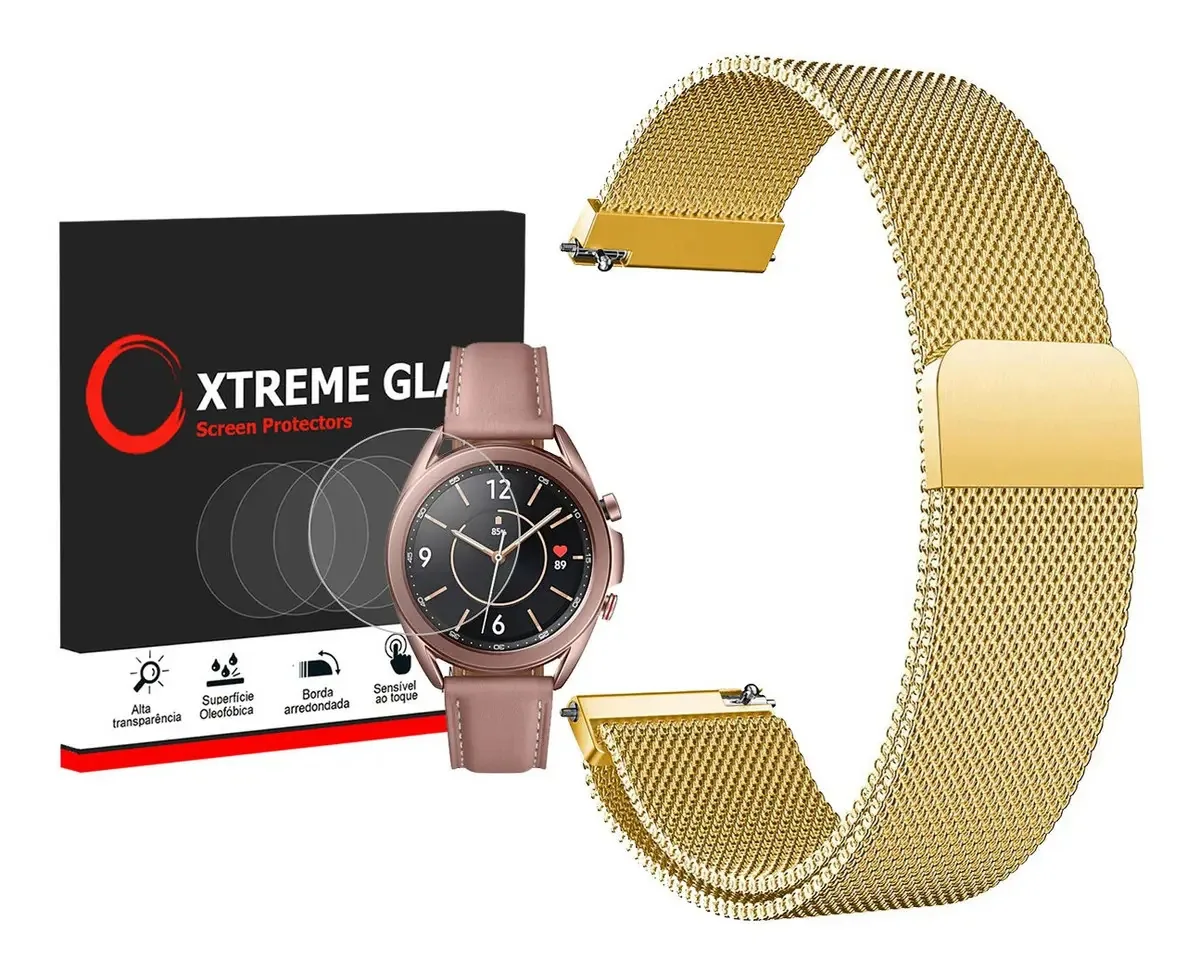 2 Pulseiras Para Smart Watch 3 41mm + Pelicula De Proteção Cor Preta - Gold Largura Da Pulseira 2 Cm
