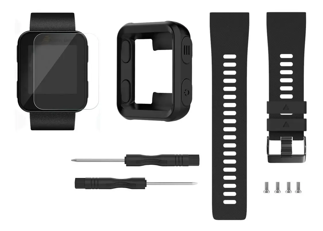 Pulseira Para Garmin 35 + Capa De Proteção E Pelicula Vidro Cor Preto