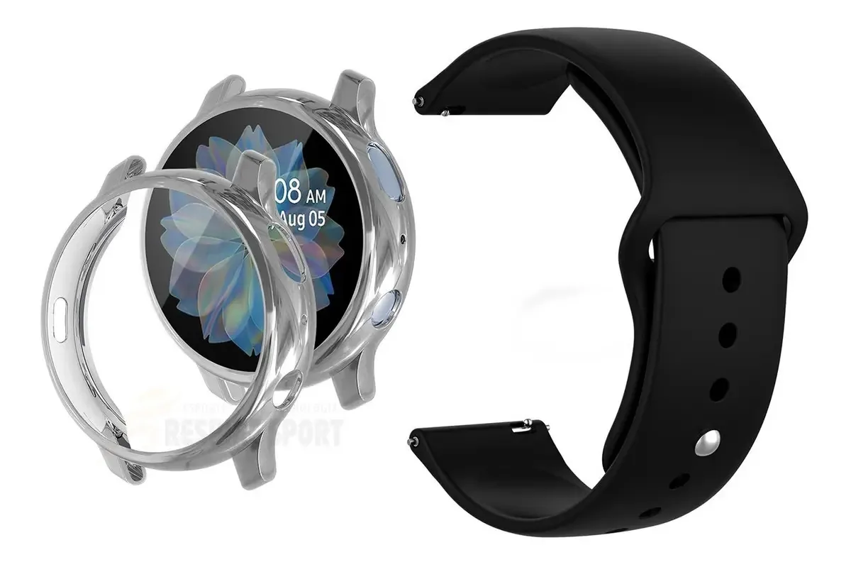 Pulseira Silicone Para Galaxy Active2 40 Capa Proteção Total Cor Prata - Preto