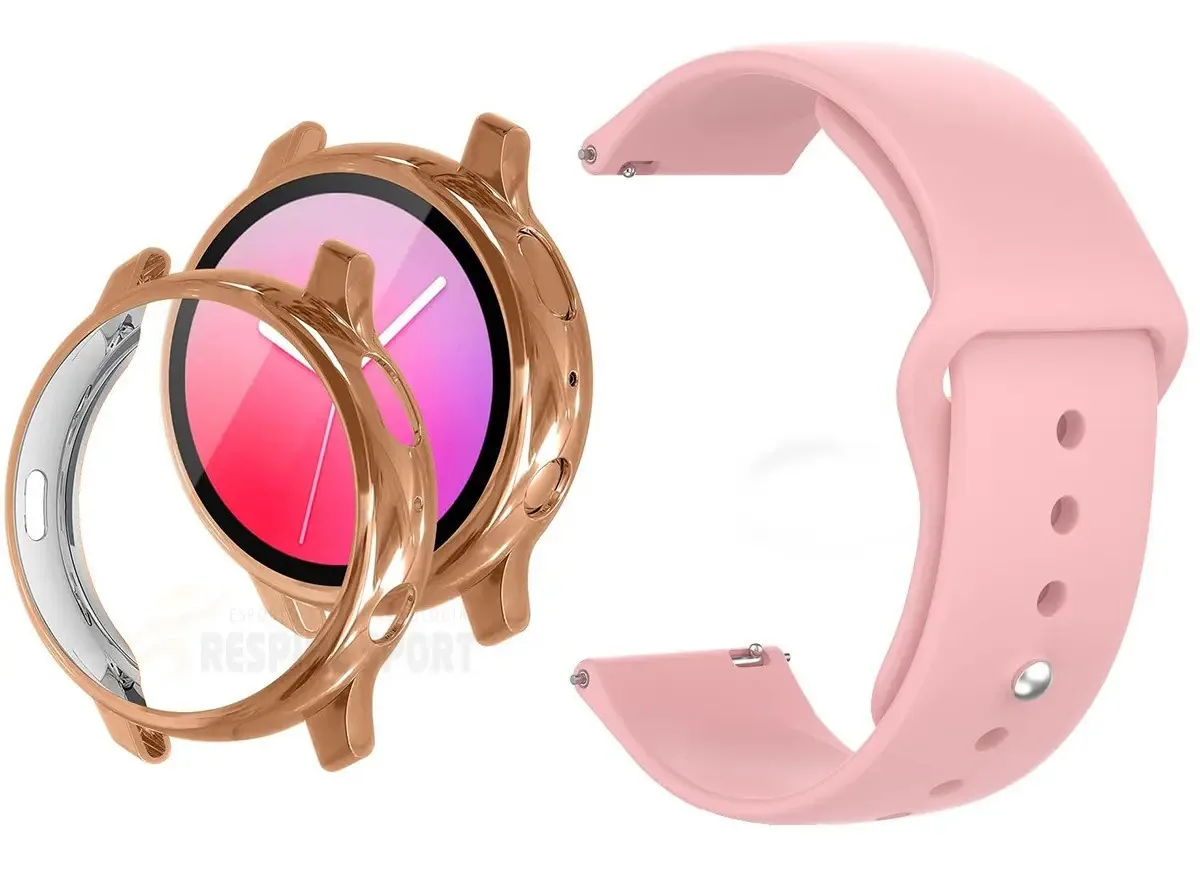 Pulseira Silicone Para Galaxy Active2 40 Capa Proteção Total Cor Rose Gold - Rosa