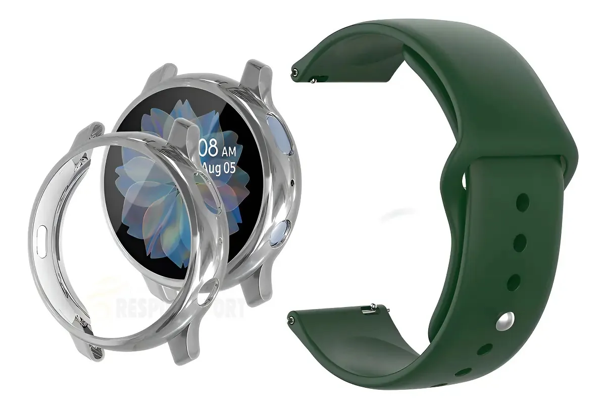 Pulseira Silicone Para Galaxy Active2 40 Capa Proteção Total Cor Prata - Verde Militar
