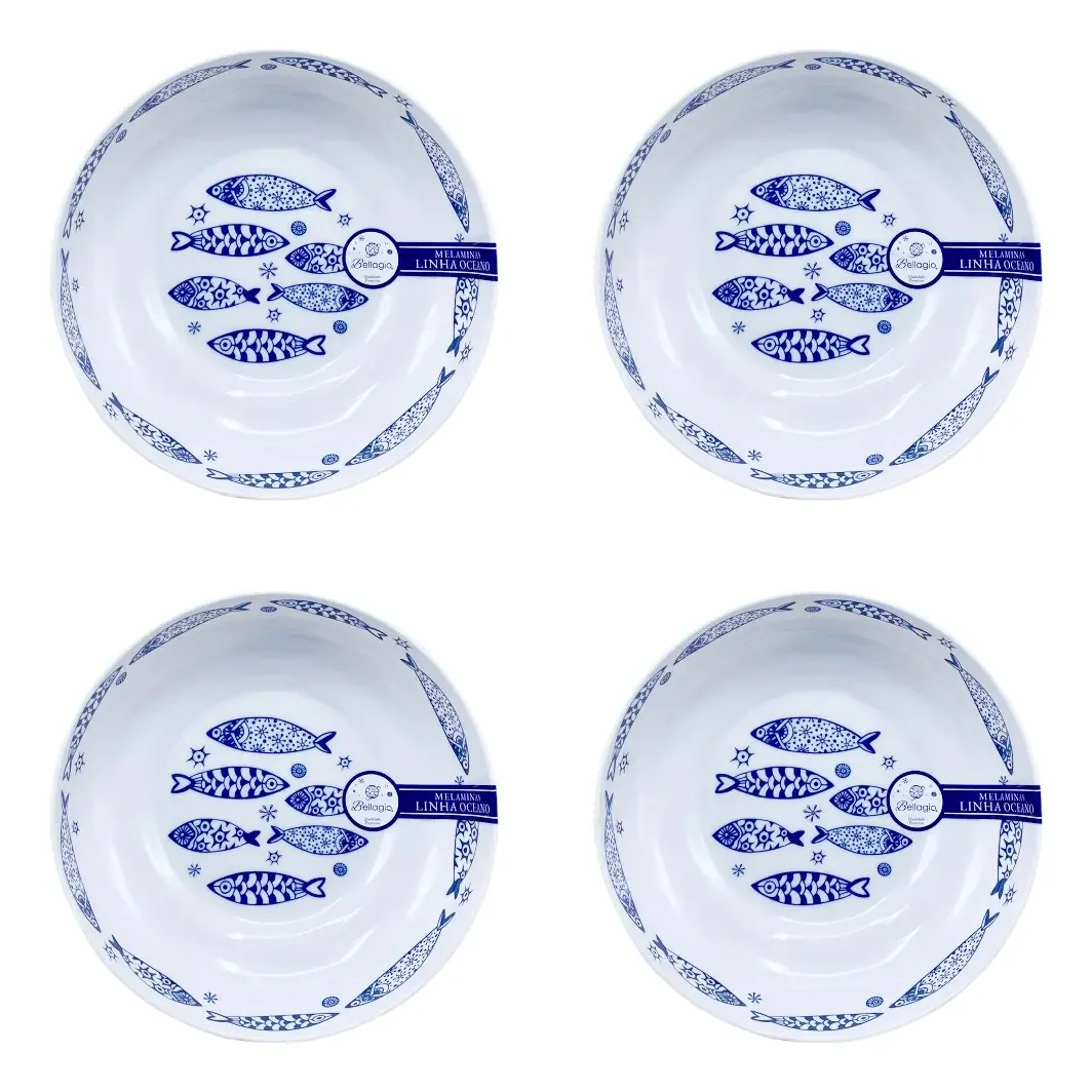 Kit 4 Tigelas Melamina Azul Bellagio 1300ml Resistentes Quedas
