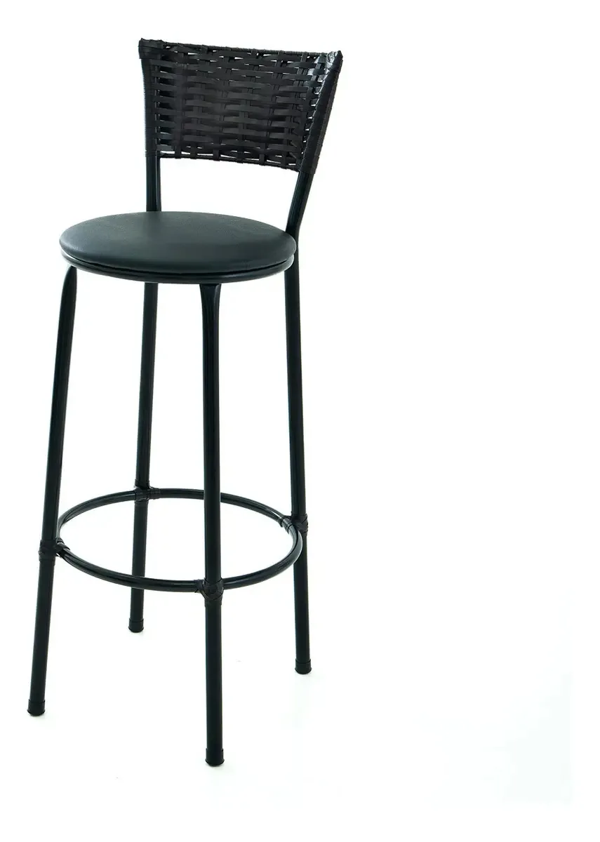 Banqueta Alta Tendencia Junco Tabaco Cozinha Bistrô Cor Preto