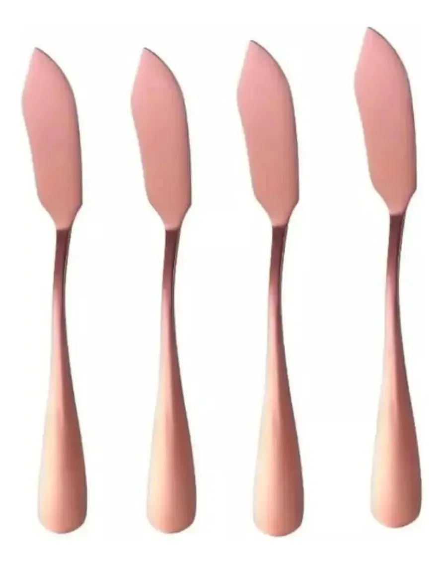 Kit 12 Unidades Espátulas Patê Sobremesa Mesa Posta Aço Inox Cor Rose gold