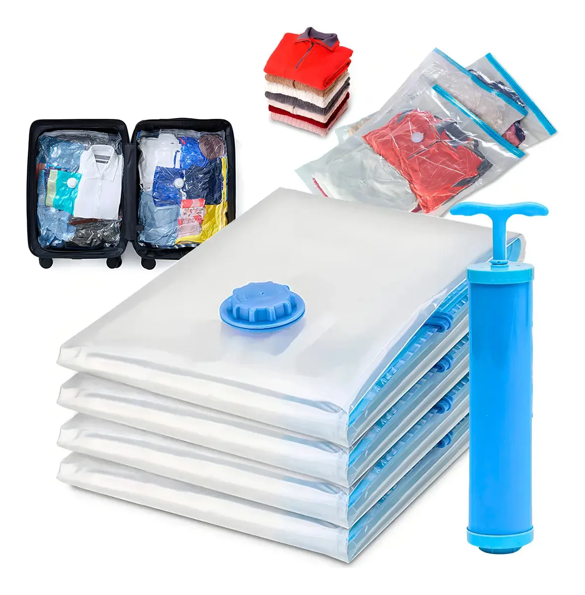 Kit 5 Saco À Vácuo 50x60cm Com Bomba Organizador Edredom