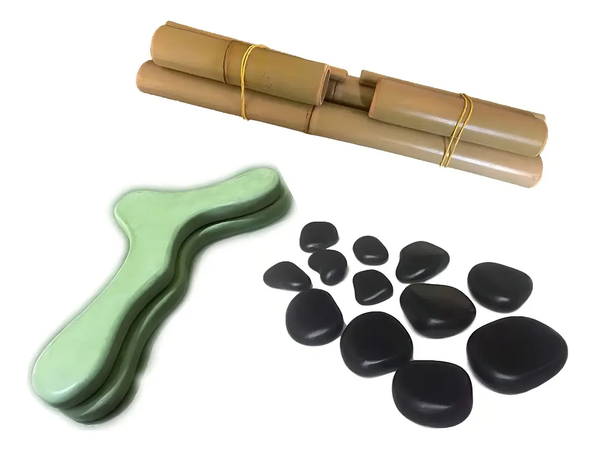 Kit Massagens Bambus + Pantalas + Pedras Quentes