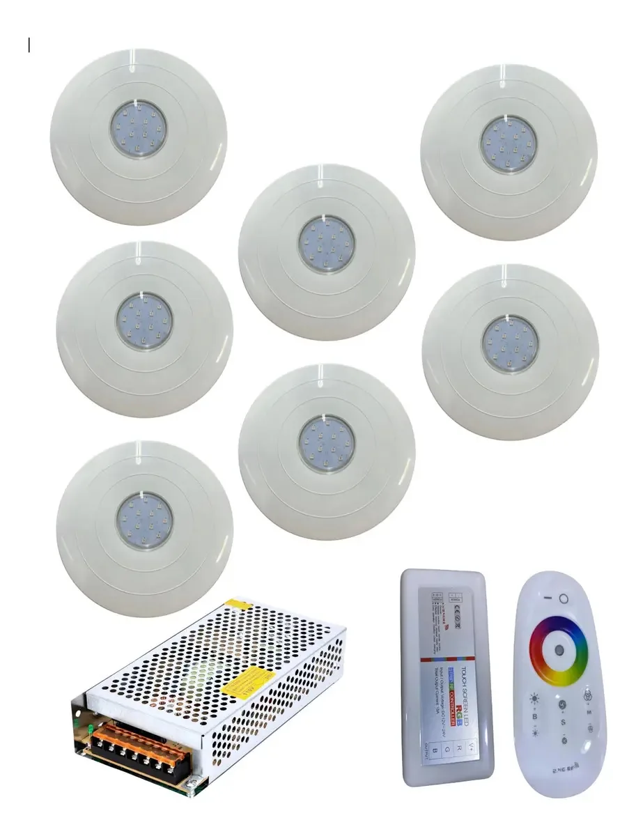 7x Hiper Led 16w Abs Rgb Iluminacao Para Piscina Com Controle E Fonte 10a