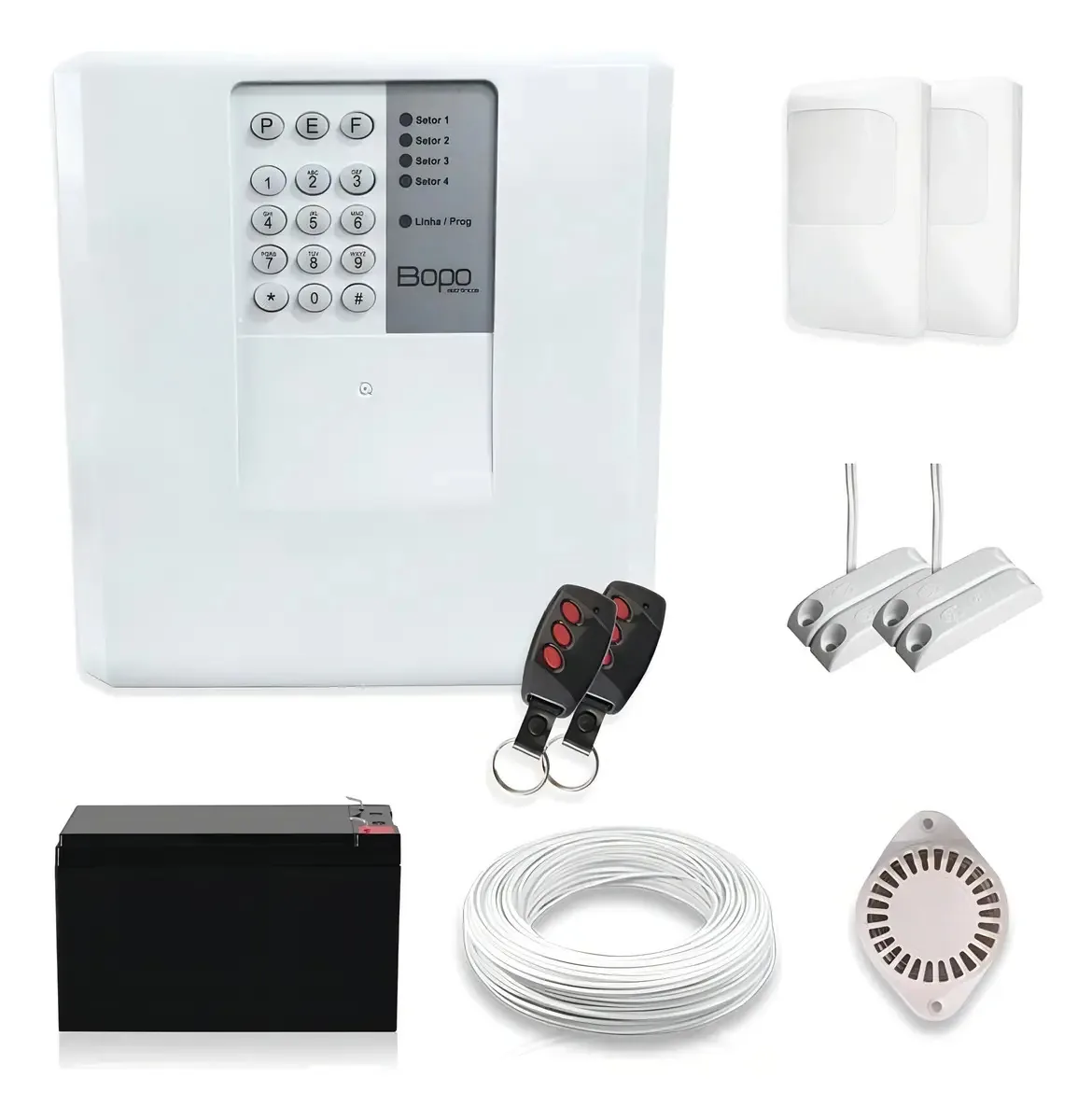 Kit Alarme Residencial Bopo 4 Sensores Com Fio Disc. Bateria