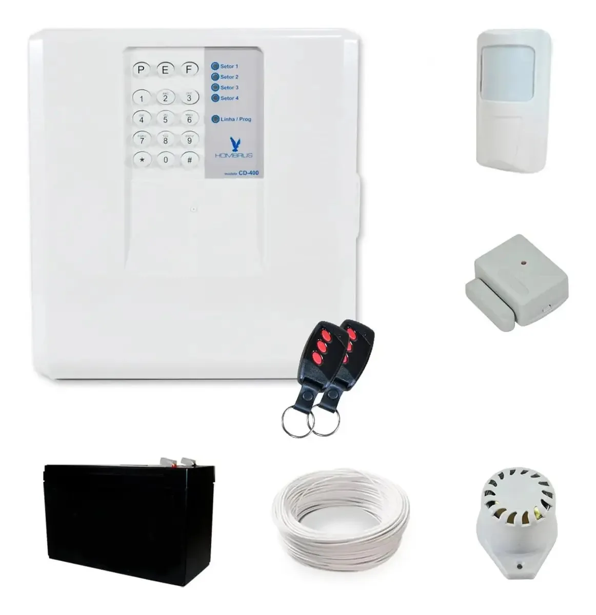 Kit Alarme Residencial Hombrus Sem Fio com 2 Sensores e Discadora Automática