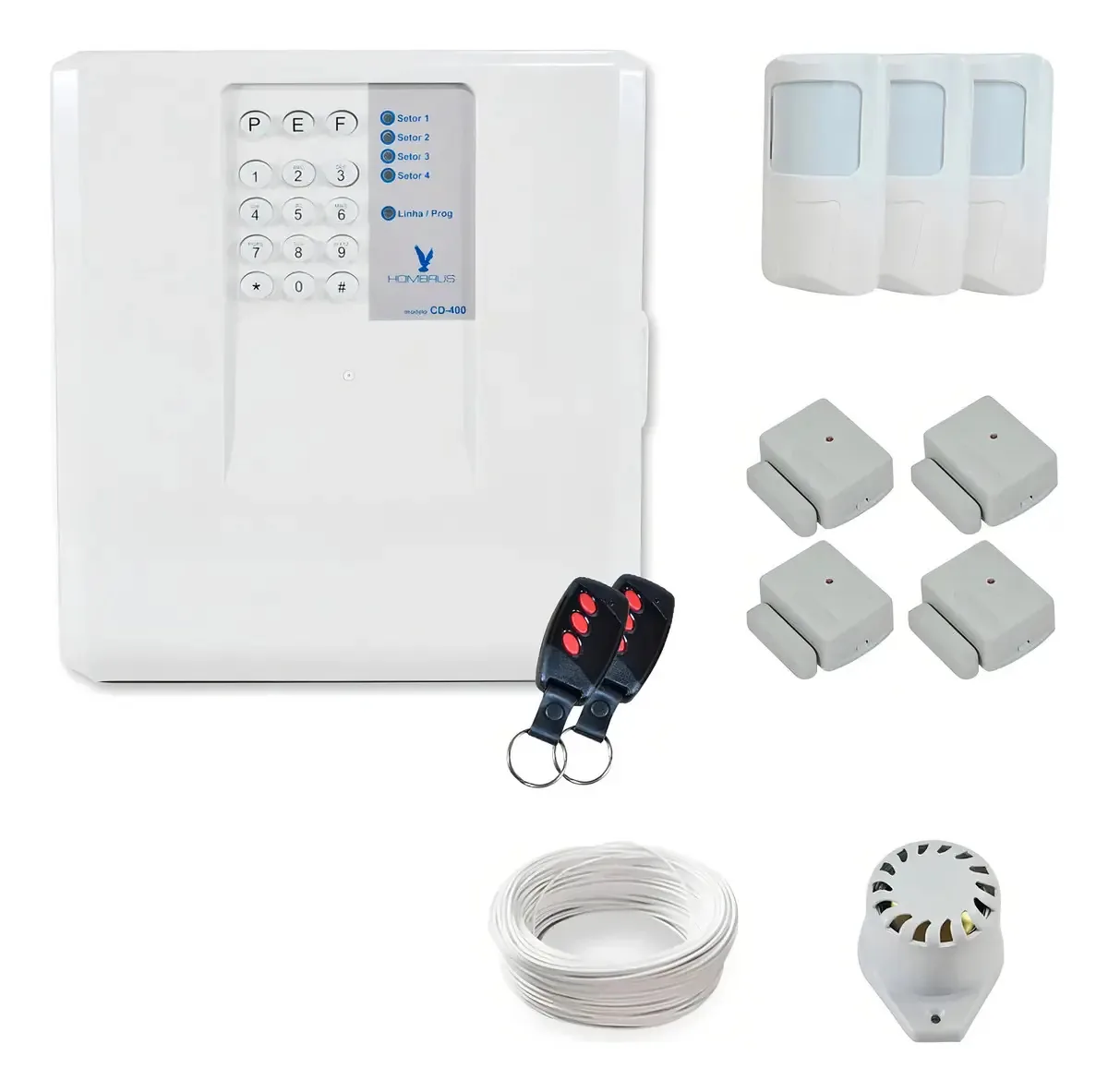 Kit Alarme Residencial Hombrus Sem Fio Com 7 Sensores e Discadora
