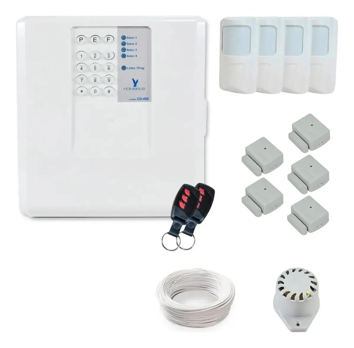 Kit Alarme Residencial Hombrus Sem Fio com 9 Sensores e Discadora