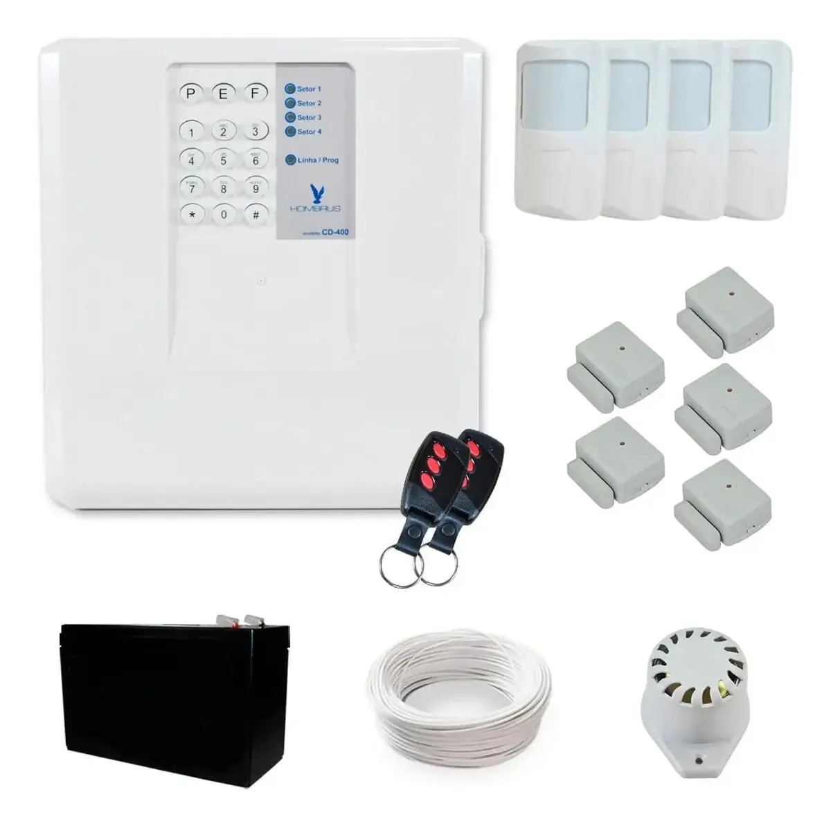 Kit Alarme Residencial Sem Fio Hombrus com 9 Sensores e Discadora