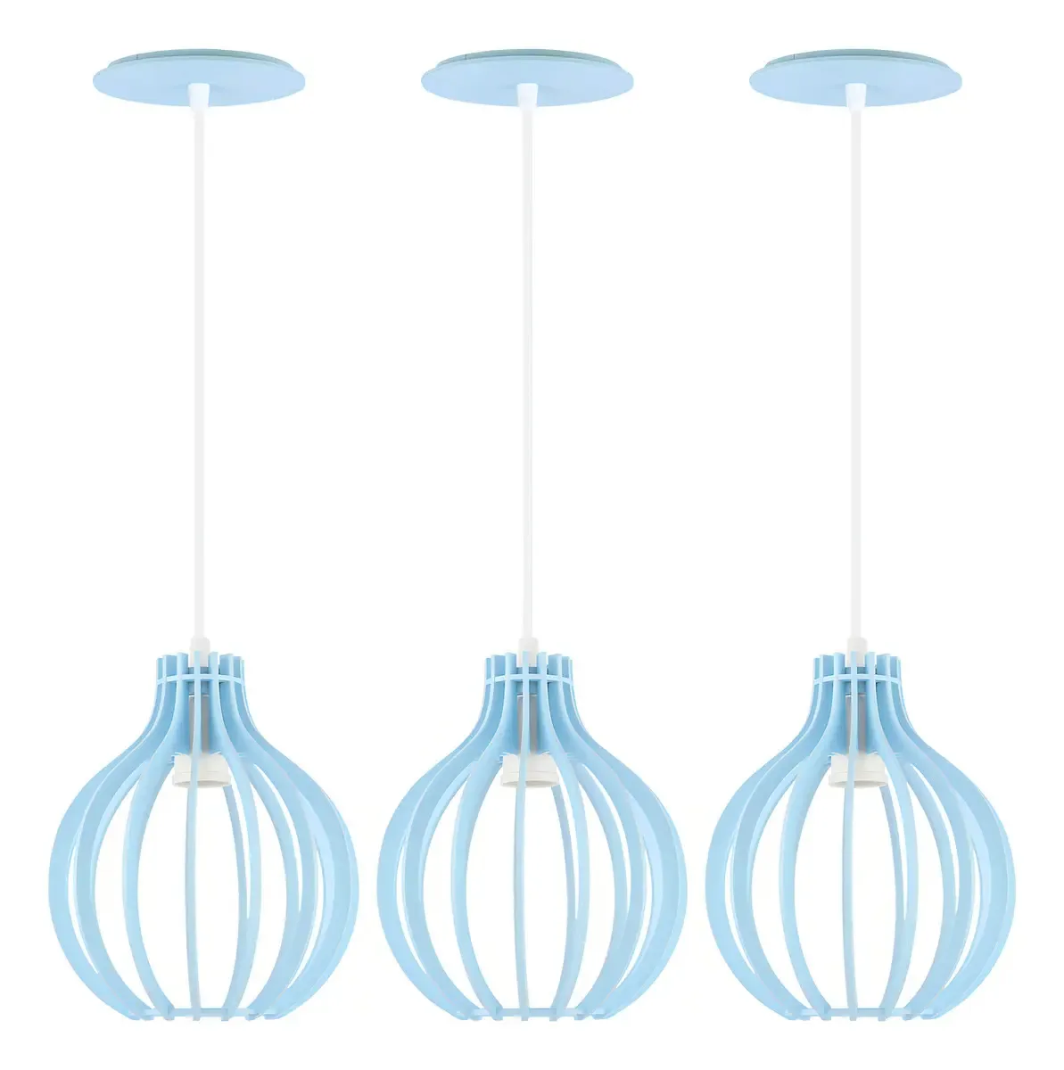 Kit 3 Pendentes Luminária Bali E27 Moderno Sala Azul Claro