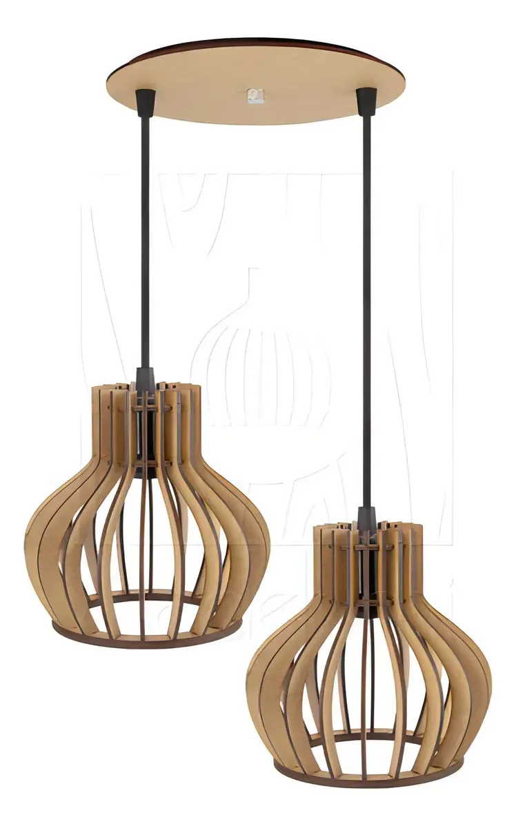 Kit 2 Pendentes Luminárias Madeira Mdf Rústico Sofisticado