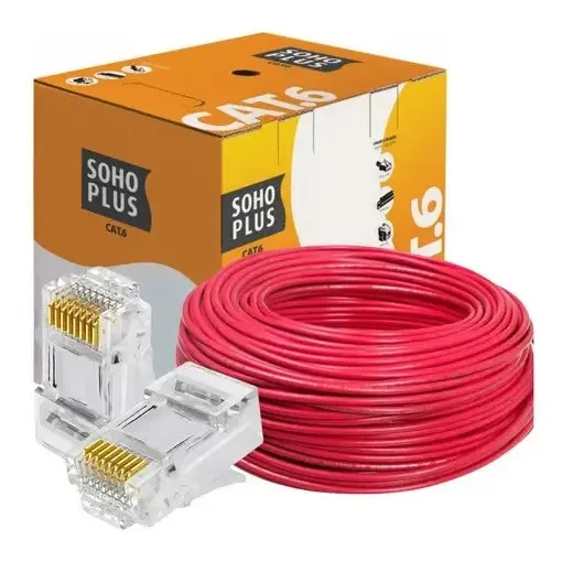 Cabo Rede 20m Furukawa  Cat6 Vermelho +4 Conec Passagem