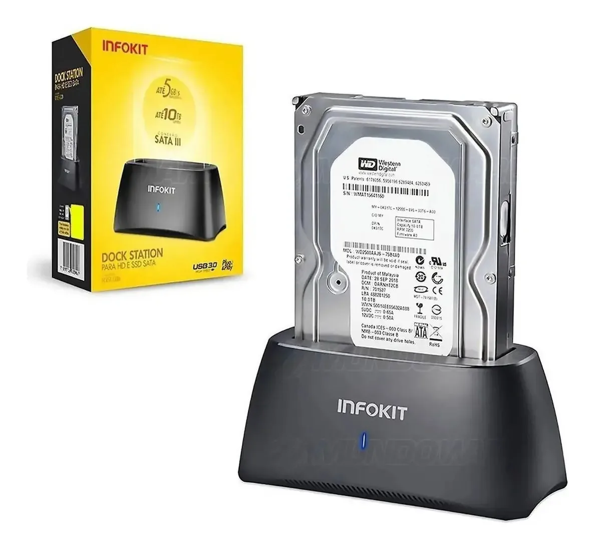 Dock Station Hd Sata 3.5 E 2.5 Hhd Ou Ssd Usb 3.0 Até 10tb