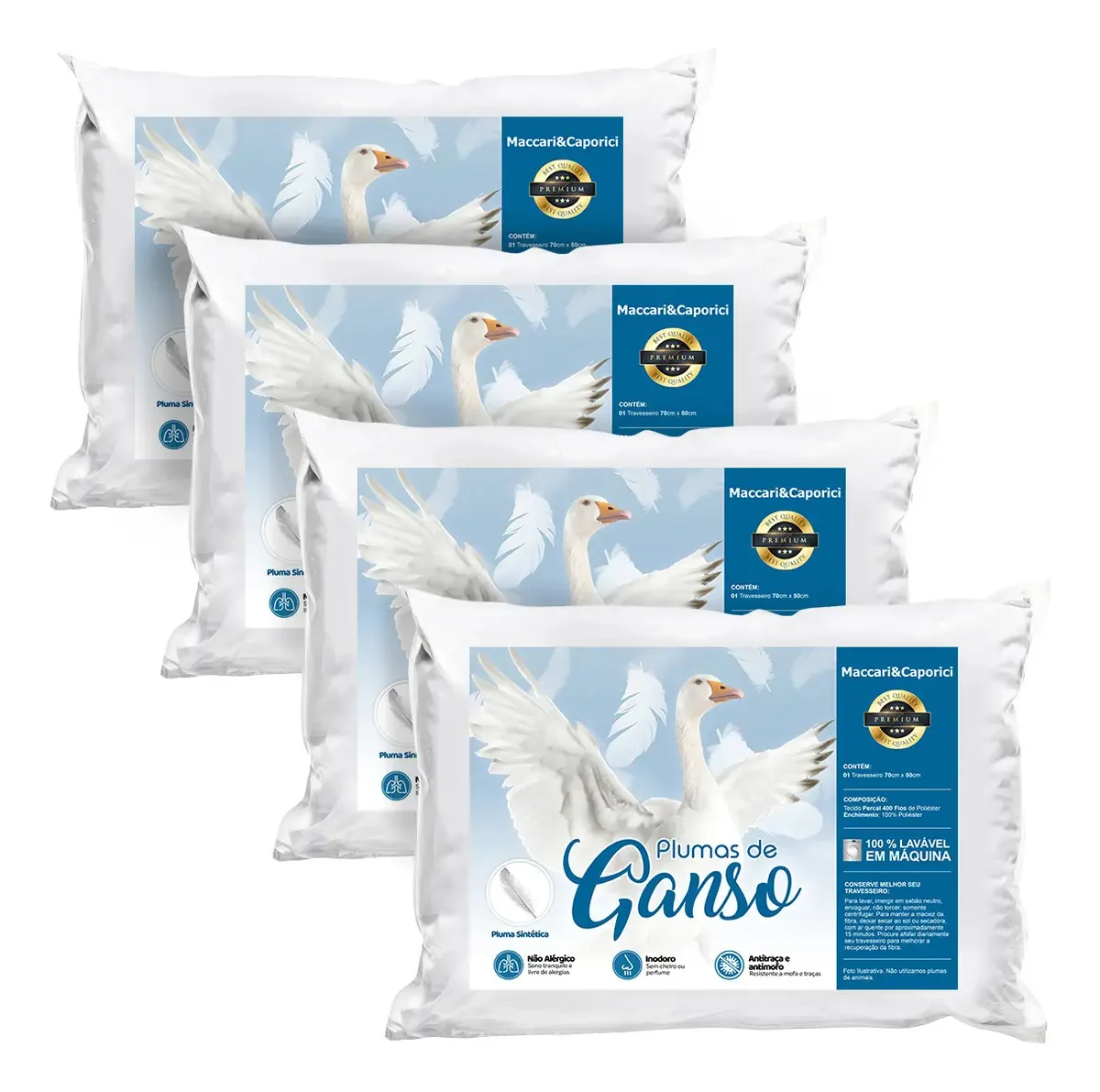 Kit 4 Travesseiros Toque Pluma 400 Fios Percal Aconchegante