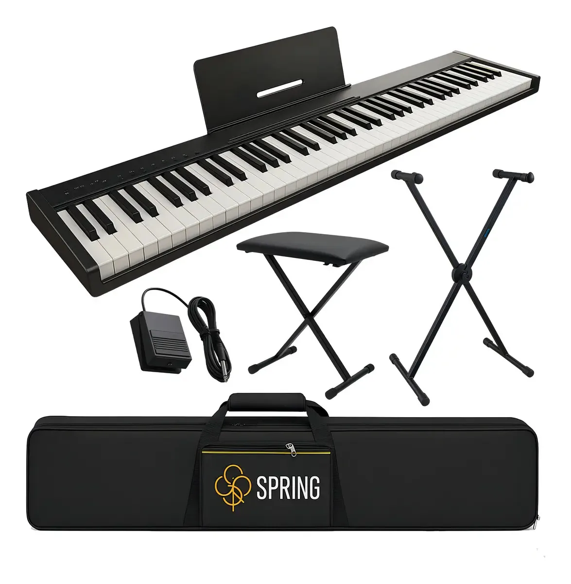 Piano Digital 88 Teclas Profissional + Suporte + Banco Cor Preto